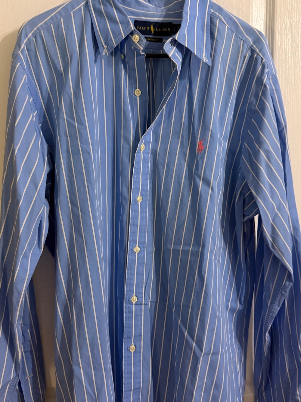 Ralph Lauren Blue and White Stripe Button-Down Shirt